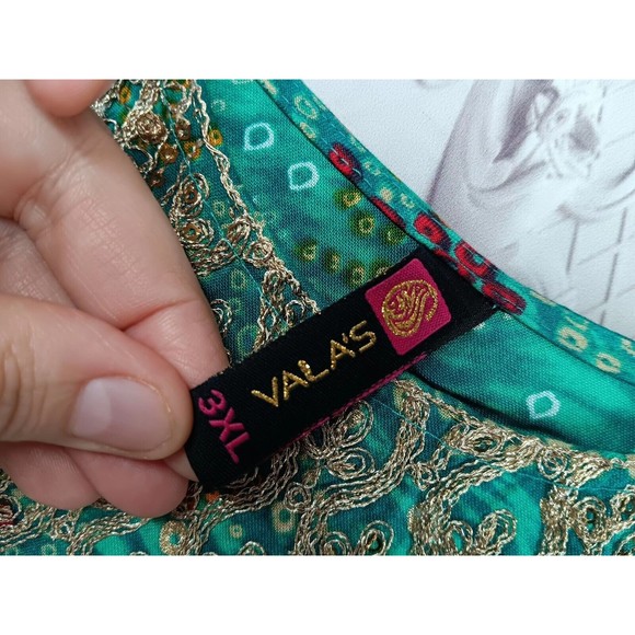 VALAS Women's Exotic Dress Made In INDIA Plus SZ 3XL Jade Green Paisley Sequins - Picture 3 of 16